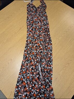 Free People Black Maxi Dress with Orange and White Floral Print